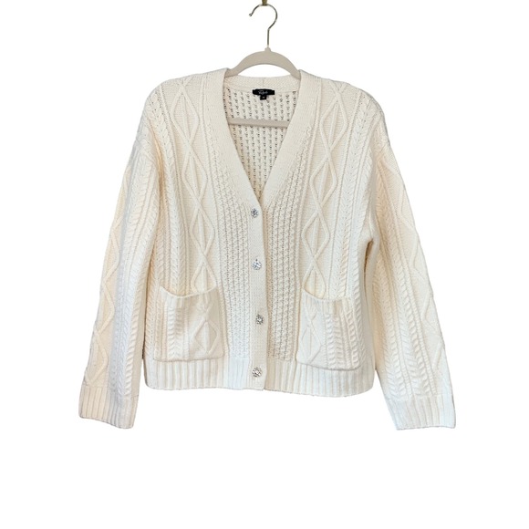 Rails Cream Bixby Cable Knit Cardigan Sweater with Jewel Buttons - Women's XS - Picture 1 of 11